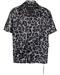 dunkelgraues Kurzarmhemd mit Leopardenmuster von Mastermind Japan