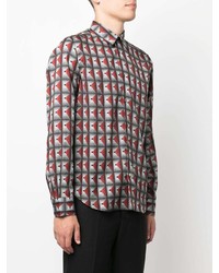 dunkelgraues Langarmhemd mit geometrischem Muster von Paul Smith