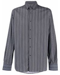 dunkelgraues Langarmhemd mit geometrischem Muster von Karl Lagerfeld