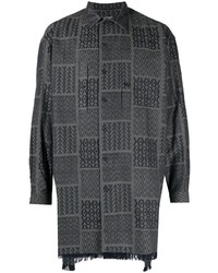 dunkelgraues Langarmhemd mit geometrischem Muster von Yohji Yamamoto