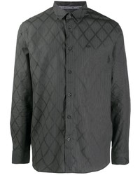 dunkelgraues Langarmhemd mit Karomuster von Armani Exchange
