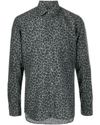 dunkelgraues Langarmhemd mit Leopardenmuster von Tom Ford
