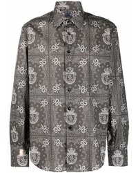 dunkelgraues Langarmhemd mit Paisley-Muster von Billionaire