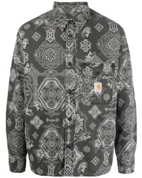 dunkelgraues Langarmhemd mit Paisley-Muster von Carhartt WIP