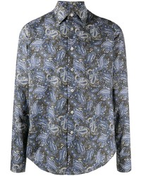 dunkelgraues Langarmhemd mit Paisley-Muster von Dell'oglio