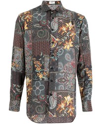 dunkelgraues Langarmhemd mit Paisley-Muster von Etro