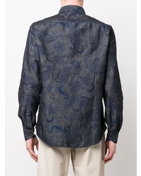 dunkelgraues Langarmhemd mit Paisley-Muster von Etro