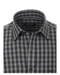 dunkelgraues Langarmhemd mit Vichy-Muster von Casamoda