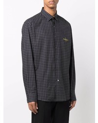 dunkelgraues Langarmhemd mit Vichy-Muster von Salvatore Ferragamo