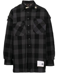 dunkelgraues Langarmhemd mit Vichy-Muster von Maison Mihara Yasuhiro