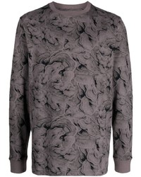 dunkelgraues Langarmshirt mit Blumenmuster