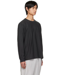 dunkelgraues Langarmshirt von Homme Plissé Issey Miyake