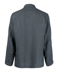 dunkelgraues Leinen Langarmhemd von Massimo Alba