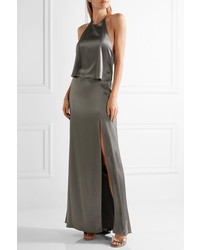 dunkelgraues Satin Ballkleid von Halston