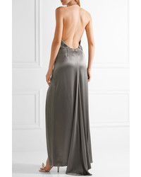 dunkelgraues Satin Ballkleid von Halston