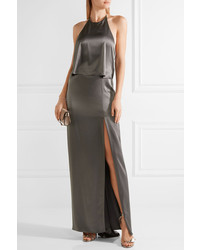 dunkelgraues Satin Ballkleid von Halston