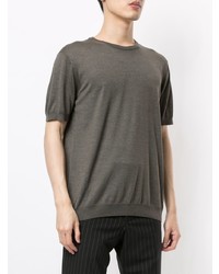 dunkelgraues Strick T-Shirt mit einem Rundhalsausschnitt von Giorgio Armani