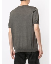 dunkelgraues Strick T-Shirt mit einem Rundhalsausschnitt von Giorgio Armani