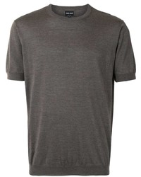 dunkelgraues Strick T-Shirt mit einem Rundhalsausschnitt von Giorgio Armani