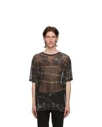 dunkelgraues T-Shirt mit einem Rundhalsausschnitt aus Netzstoff
