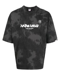 dunkelgraues Mit Batikmuster T-Shirt mit einem Rundhalsausschnitt von AAPE BY A BATHING APE