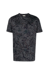 dunkelgraues T-Shirt mit einem Rundhalsausschnitt mit Blumenmuster von Etro