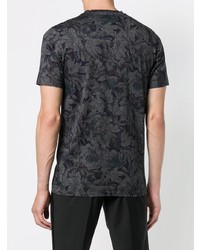 dunkelgraues T-Shirt mit einem Rundhalsausschnitt mit Blumenmuster von Etro