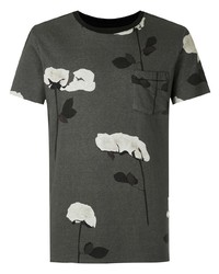 dunkelgraues T-Shirt mit einem Rundhalsausschnitt mit Blumenmuster von OSKLEN