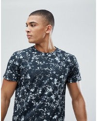 dunkelgraues T-Shirt mit einem Rundhalsausschnitt mit Blumenmuster von Solid
