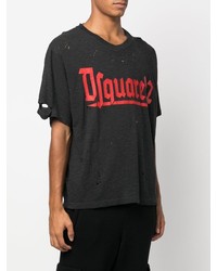 dunkelgraues T-Shirt mit einem Rundhalsausschnitt mit Destroyed-Effekten von DSQUARED2