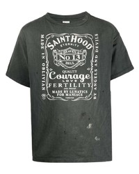 dunkelgraues T-Shirt mit einem Rundhalsausschnitt mit Destroyed-Effekten von SAINT MXXXXXX