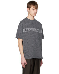 dunkelgraues T-Shirt mit einem Rundhalsausschnitt mit Fischgrätenmuster von Giorgio Armani