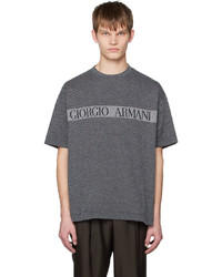 dunkelgraues T-Shirt mit einem Rundhalsausschnitt mit Fischgrätenmuster von Giorgio Armani