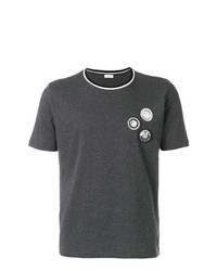 dunkelgraues T-Shirt mit einem Rundhalsausschnitt mit Flicken von Saint Laurent