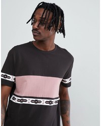 dunkelgraues T-Shirt mit einem Rundhalsausschnitt mit geometrischem Muster von ASOS DESIGN