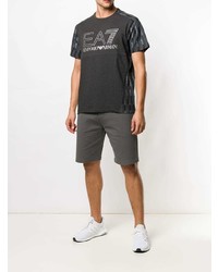 dunkelgraues T-Shirt mit einem Rundhalsausschnitt mit geometrischem Muster von Ea7 Emporio Armani