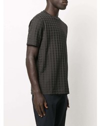 dunkelgraues T-Shirt mit einem Rundhalsausschnitt mit Karomuster von Emporio Armani