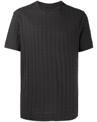 dunkelgraues T-Shirt mit einem Rundhalsausschnitt mit Karomuster von Emporio Armani