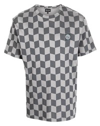 dunkelgraues T-Shirt mit einem Rundhalsausschnitt mit Karomuster von Giorgio Armani