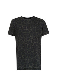 dunkelgraues T-Shirt mit einem Rundhalsausschnitt mit Leopardenmuster