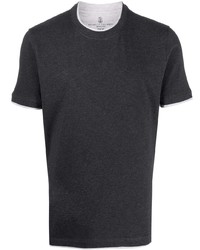 dunkelgraues T-Shirt mit einem Rundhalsausschnitt von Brunello Cucinelli