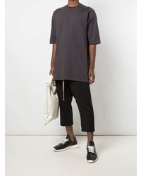 dunkelgraues T-Shirt mit einem Rundhalsausschnitt von Rick Owens