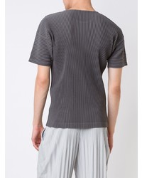 dunkelgraues T-Shirt mit einem Rundhalsausschnitt von Homme Plissé Issey Miyake