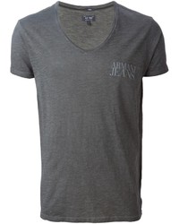 dunkelgraues T-Shirt mit einem V-Ausschnitt von Armani Jeans