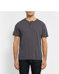 dunkelgraues T-shirt mit einer Knopfleiste von James Perse
