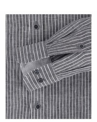 dunkelgraues vertikal gestreiftes Langarmhemd von Casamoda