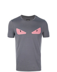 dunkelgraues verziertes T-Shirt mit einem Rundhalsausschnitt von Fendi