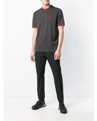 dunkelgraues verziertes T-Shirt mit einem Rundhalsausschnitt von Prada