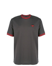 dunkelgraues verziertes T-Shirt mit einem Rundhalsausschnitt von Prada
