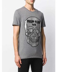 dunkelgraues verziertes T-Shirt mit einem Rundhalsausschnitt von Philipp Plein